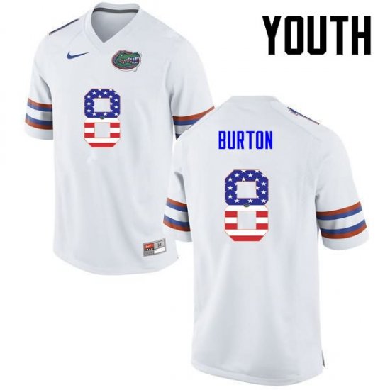 Youth Florida Gators #8 Trey Burton NCAA Nike White USA Flag Fashion Authentic Stitched College Football Jersey LFM8362HX